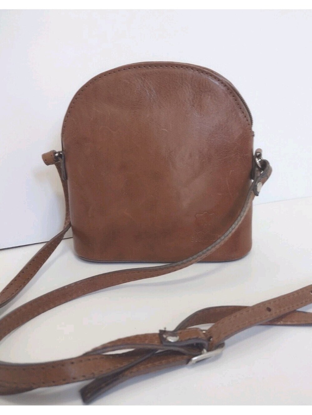Vintage Euro Budapest Leather Crossbody Bag Cognac Dome Purse Minimalist Boho